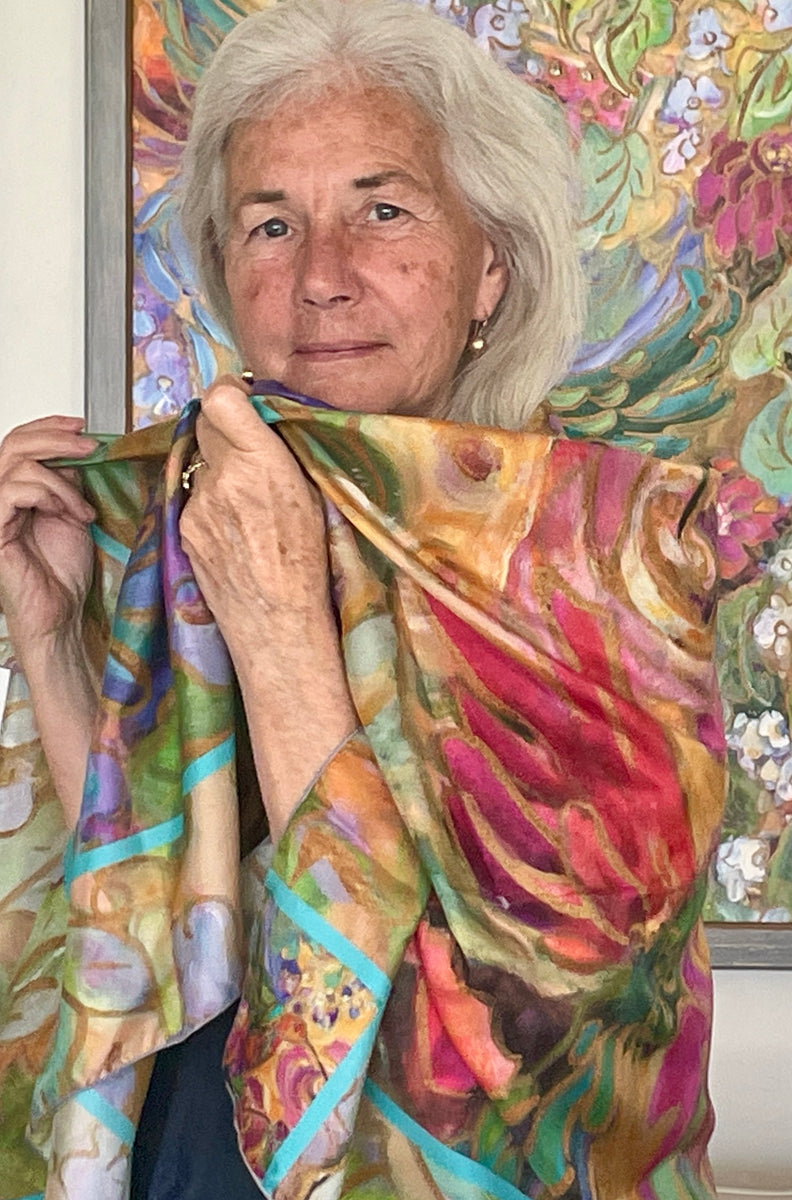 Hummingbird Joy Square Scarf in gallery – Jill Louise Campbell Art Gallery